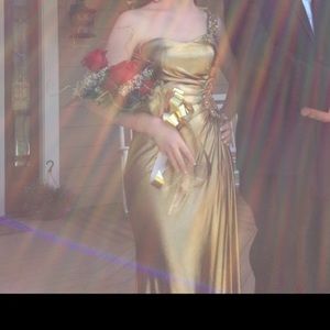 Silky metallic gold prom dress (worn once)